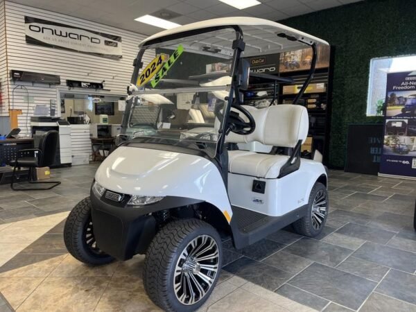 Side profile of 2024 E-Z-GO Freedom RXV ELiTE Lithium Bright White in Los Angeles California