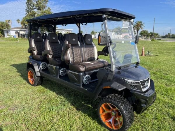 Rear view of 2025 Evolution D-Max XT6 black electric golf cart available in Pennsylvania