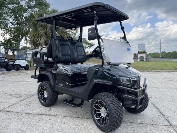 Front angle of 2025 Evolution D5-Maverick 2+2 four-passenger golf cart