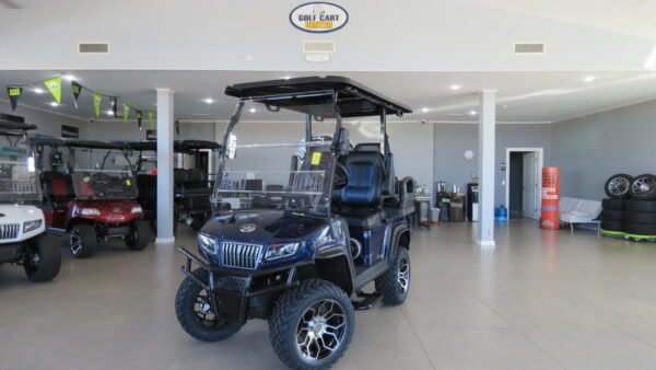 Front angle of 2025 Evolution D5 Maverick 2+2 Plus electric golf cart