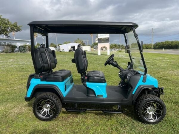Side profile of 2025 Evolution D5-Maverick 4 four-seat golf cart