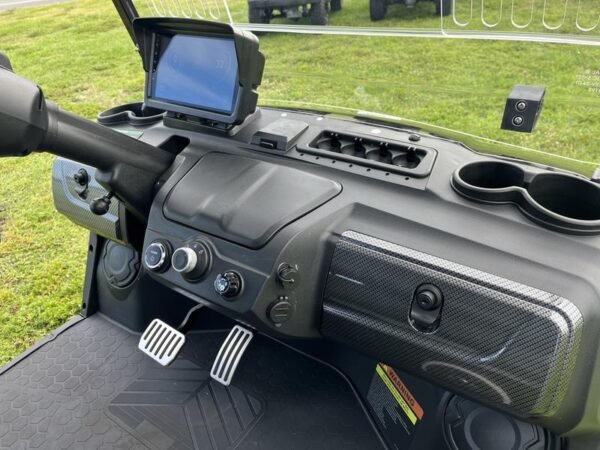 Dashboard interior of 2025 Evolution D5-Maverick 6 Plus black golf cart for sale in California