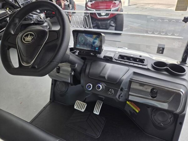 Dashboard of 2025 Evolution D5-Ranger 2+2 Plus White electric golf cart available Ohio with export delivery