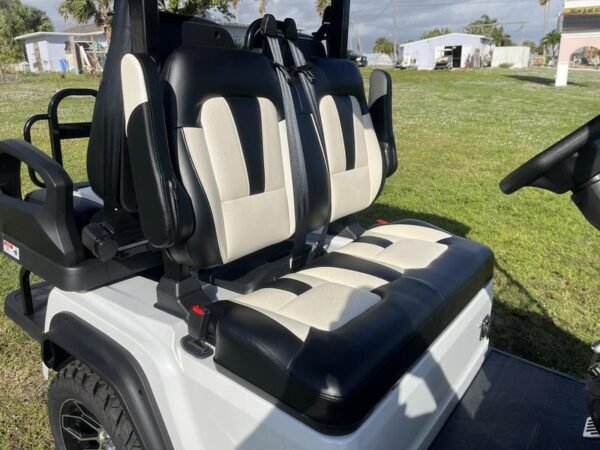 Four-passenger seating of 2025 Evolution D5-Ranger 2+2 white golf cart available in California with delivery