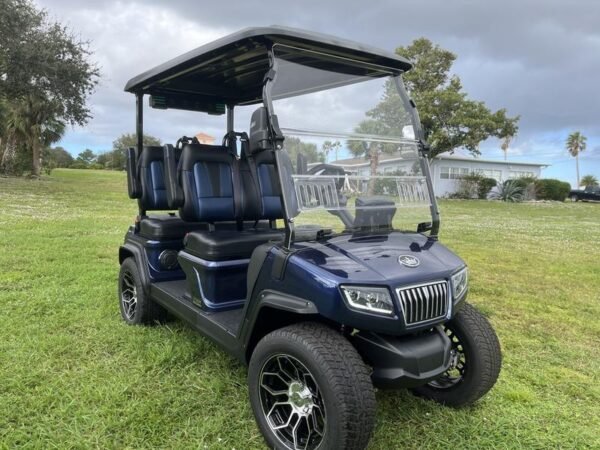 Front view of 2025 Evolution D5-Ranger 4 Blue electric golf cart available in Arizona with nationwide delivery and export options