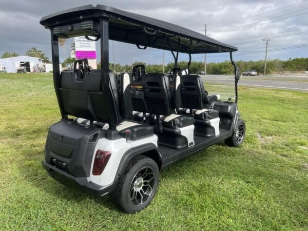 Rear design of 2025 Evolution D5-Ranger 6 White golf cart available in Michigan with export and nationwide delivery
