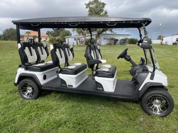Street legal 2025 Evolution D5-Ranger 6 White six-passenger golf cart available in Michigan with nationwide delivery and export