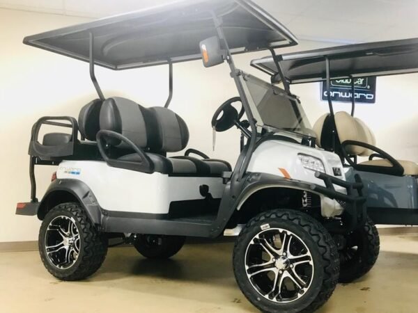 Club Car Onward Lifted 4 Passenger XR Lithium in white, front three-quarter view
