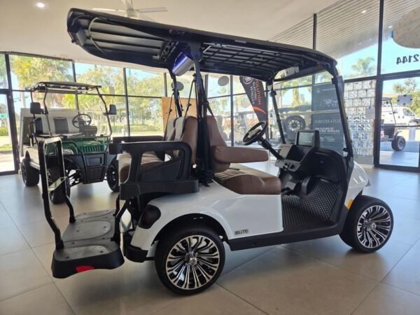 Interior and premium seating of 2026 E-Z-GO RXV 4 Touring STL ELiTE Lithium Bright White in Richmond Virginia