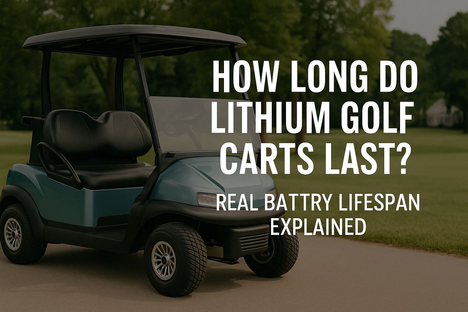 Lithium-accupakket in een golfkarretje met een handleiding voor de levensduur van de accu voor 2025 in liggend formaat