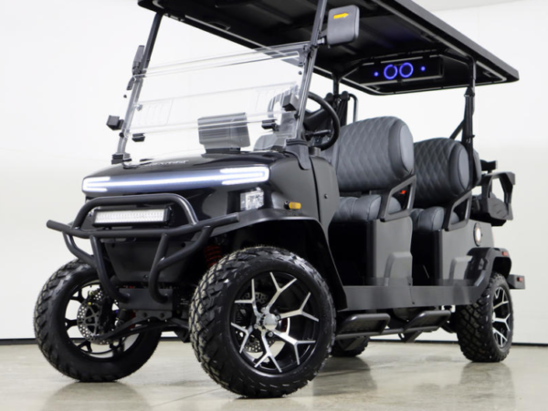 2026 Denago EV Rover XL6 golf cart in black, front three-quarter view