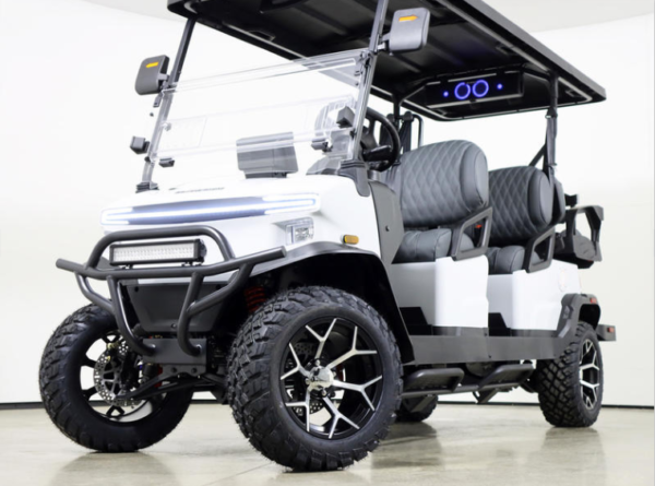 2026 Denago EV Rover XL6 golf cart in white, front three-quarter view