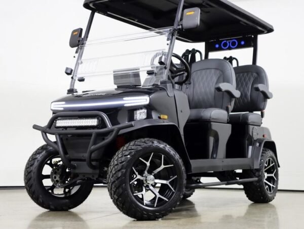2026 Denago EV Rover XL golf cart in black, front three-quarter view