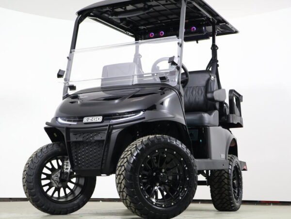 2026 E-Z-GO RXV 4 Summit XTL ELiTE Lithium golf cart in black, front three-quarter view