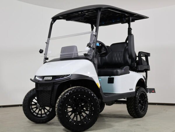2026 E-Z-GO RXV 4 Summit XTL ELiTE Lithium golf cart in white, front three-quarter view