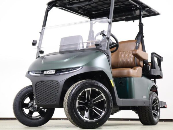 2026 E-Z-GO RXV 4 Touring STL ELiTE Lithium golf cart in gray, front three-quarter view