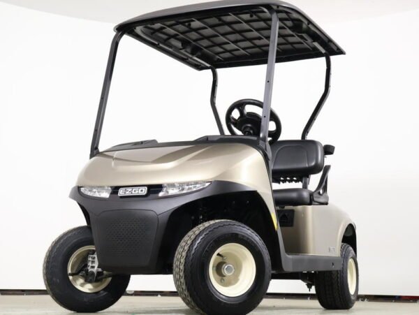 2026 E-Z-GO RXV 2 Freedom ELiTE Lithium golf cart in champagne, front three-quarter view