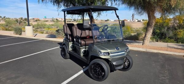 2026 Evolution D5 Ranger 4 golf cart in sage green, front three-quarter view