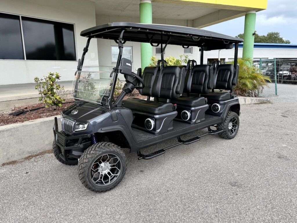Evolution D5 Maverick 6 golf cart with six forward-facing seats