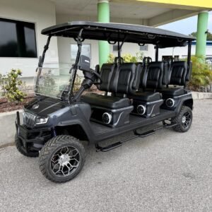 2026 Evolution D5 Maverick 6 golf cart, front three-quarter view showing six forward-facing seats