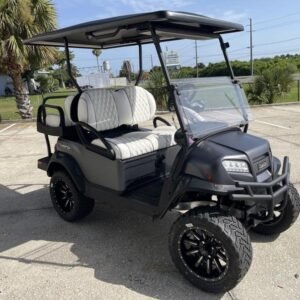 2027 Club Car Onward Lifted 4 Passenger Gas in black, front three-quarter view