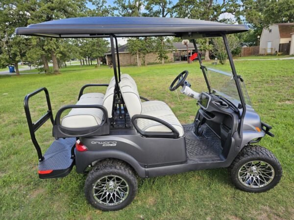 2027 Club Car Onward Lifted 4 Passenger in gray, rear three-quarter view